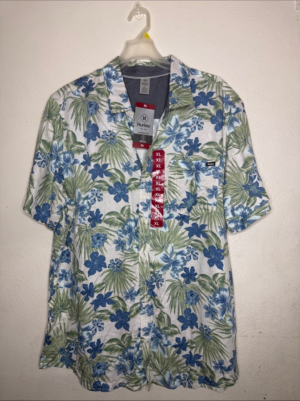Hurley Floral Camp Shirt in Blue and Green